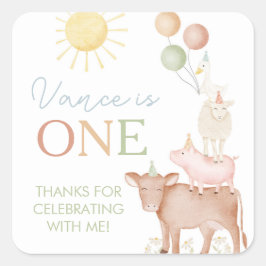 Pegatina Cuadrada 1.ᵉʳ Nacimiento Granja Animales Barnyard Party Fav