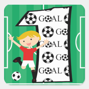 Pegatina Cuadrada 1.ᵉʳ Objetivo de Fútbol Blanco y Rojo