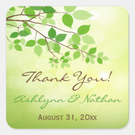 Pegatina Cuadrada 1,5" cuadrados. Leafy Branches Wedding Favor Pegat
