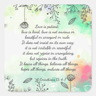 Pegatina Cuadrada 1 Corintios 13: 4-7