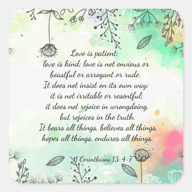 Pegatina Cuadrada 1 Corintios 13: 4-7 (Anverso)