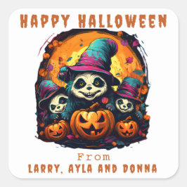 Pegatina Cuadrada 1 Padre 2 Niños - Fiesta de Halloween