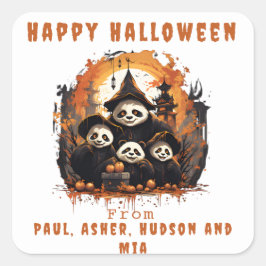 Pegatina Cuadrada 1 Padre 3 Niños - Fiesta de Halloween