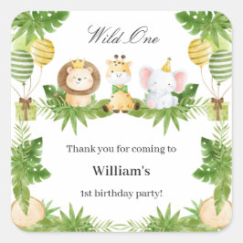 Pegatina Cuadrada 1st Birthday Wild One Safari Animals Party Sticker