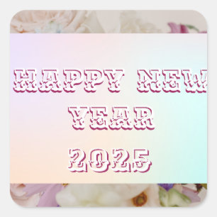 Pegatina Cuadrada 2025 Feliz Año Nuevo Personalizado floral