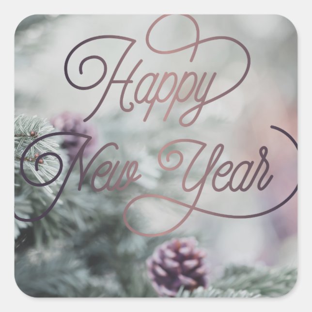 Pegatina Cuadrada 2025 Feliz Año Nuevo Personalizado Rosado (Anverso)