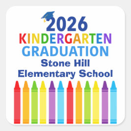 Pegatina Cuadrada 2026 Kindergarten Graduation Custom School Party