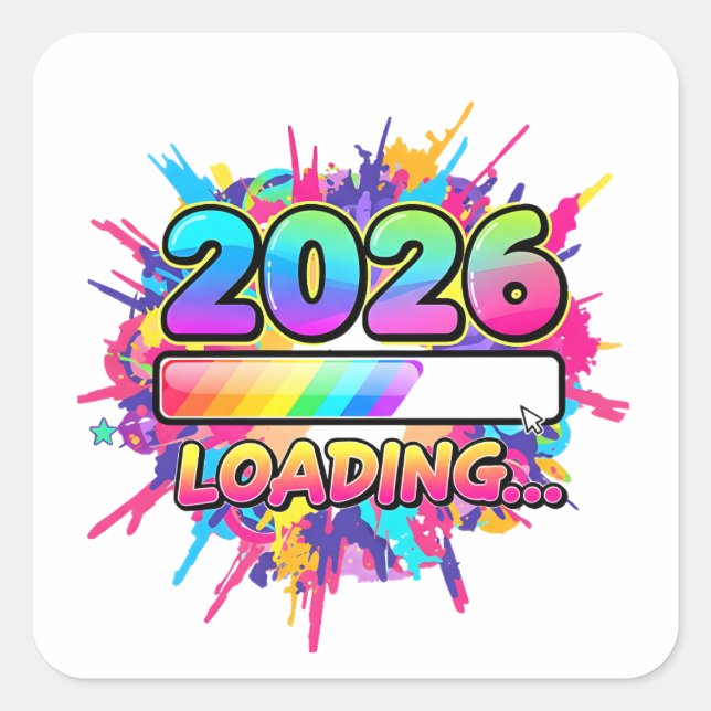 Pegatina Cuadrada 2026 Loading... Progress Bar Sticker (Anverso)