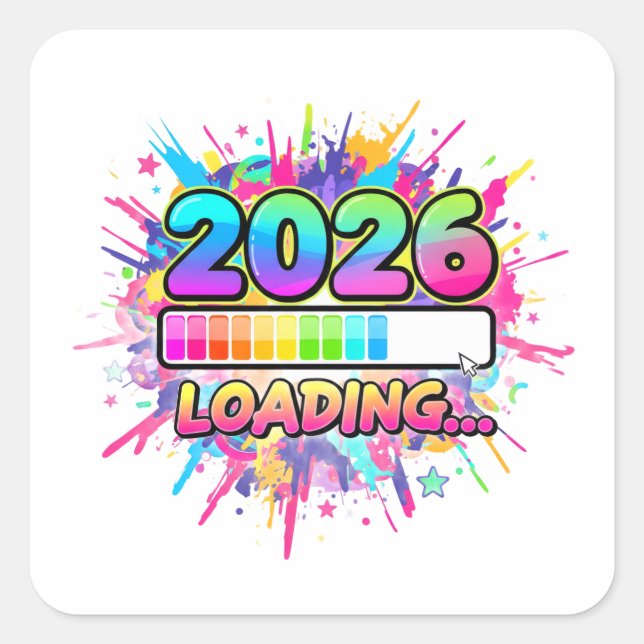 Pegatina Cuadrada 2026 Loading... Progress Bar Sticker (Anverso)