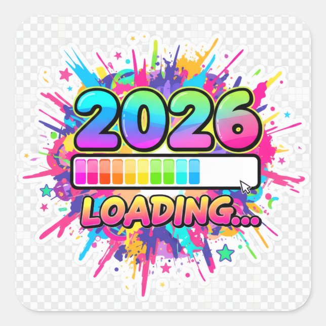 Pegatina Cuadrada 2026 Loading... Progress Bar Sticker (Anverso)