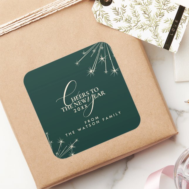 Pegatina Cuadrada 2026 New Year Classy Modern Typography Green (Subido por el creador)