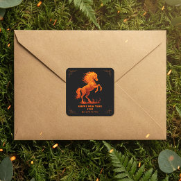 Pegatina Cuadrada 2026 Year of the Fire Horse Chinese Zodiac