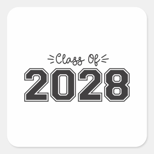Pegatina Cuadrada 2028 personas de edad, clase de 2028 Graduación (Anverso)