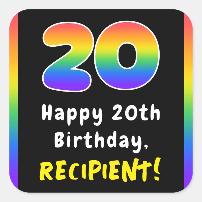 Pegatina Cuadrada 20.º cumpleaños: Espectro arcoiris # 20, nombre pe (Anverso)
