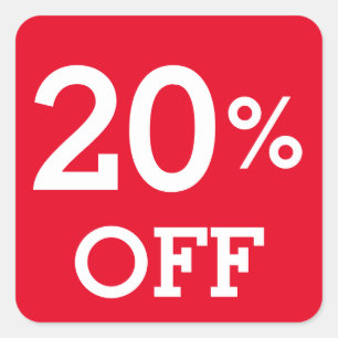 Pegatina Cuadrada 20% 20% OFF descuento venta blanco rojo