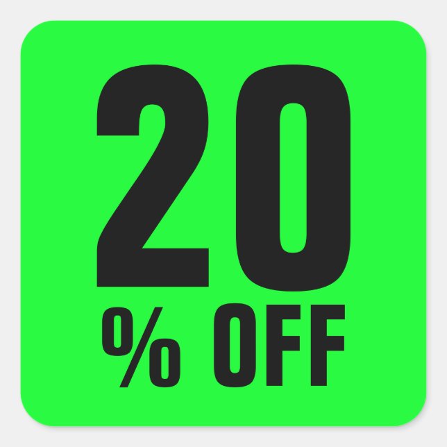 Pegatina Cuadrada 20% descuento precio neon green venta (Anverso)