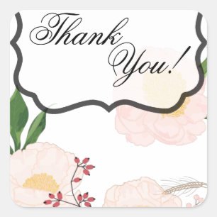 Pegatina Cuadrada 20 Gracias Pegatinas Bebé Cosmos Rosa en Blanco