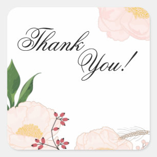 Pegatina Cuadrada 20 Gracias Pegatinas Bebé Cosmos Rosa en Blanco