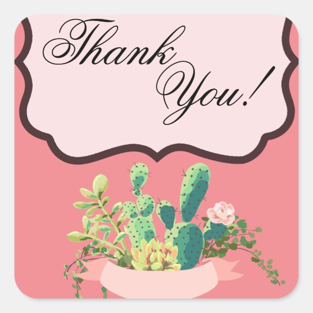 Pegatina Cuadrada 20 Gracias Pegatinas Bohemian Cactus Succulents D (Anverso)