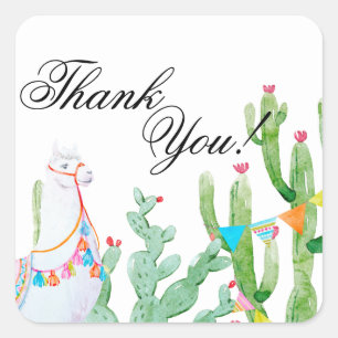 Pegatina Cuadrada 20 Gracias Pegatinas Boho Llama Bohemian Cacti De