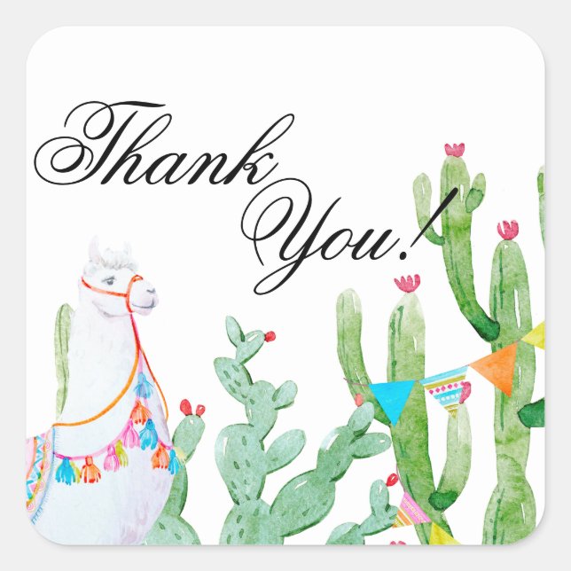 Pegatina Cuadrada 20 Gracias Pegatinas Boho Llama Bohemian Cacti De (Anverso)