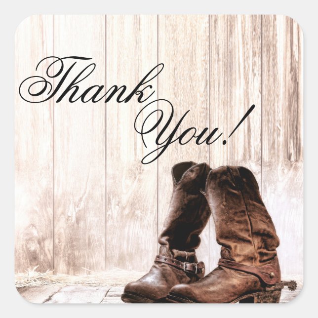 Pegatina Cuadrada 20 Gracias Pegatinas Boots Country Rustic Western (Anverso)