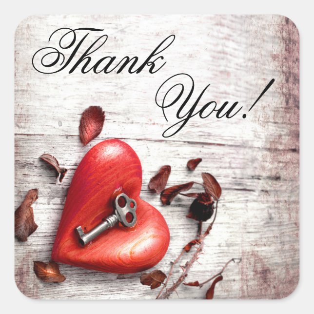 Pegatina Cuadrada 20 Gracias Pegatinas Country Wood Key to my Heart (Anverso)