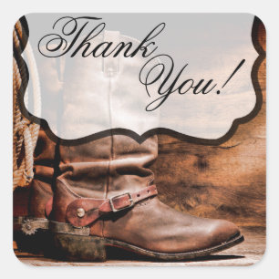 Pegatina Cuadrada 20 Gracias Pegatinas Cowboy Boots Barn Wood Rusti