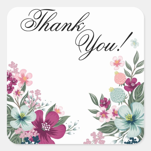 Pegatina Cuadrada 20 Gracias Pegatinas Flores tropicales en blanco (Anverso)