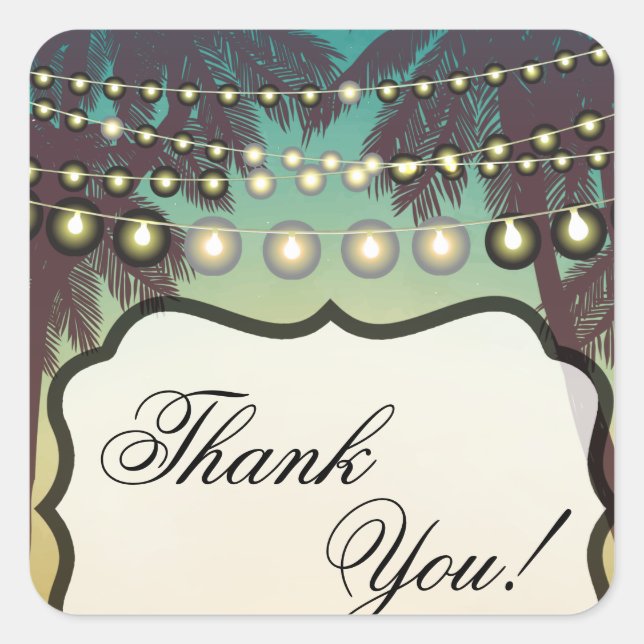 Pegatina Cuadrada 20 Gracias Pegatinas Playa Palm Tree Strin (Anverso)