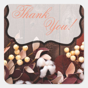 Pegatina Cuadrada 20 Gracias Pegatinas Rama de algodón en madera osc