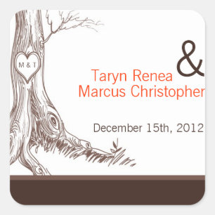 Pegatina Cuadrada 20 Pegatinas Favor Caen Árbol Trazos Iniciales Aut