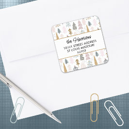Pegatina Cuadrada 20 Whimsy Christmas Trees Return Address Sticker