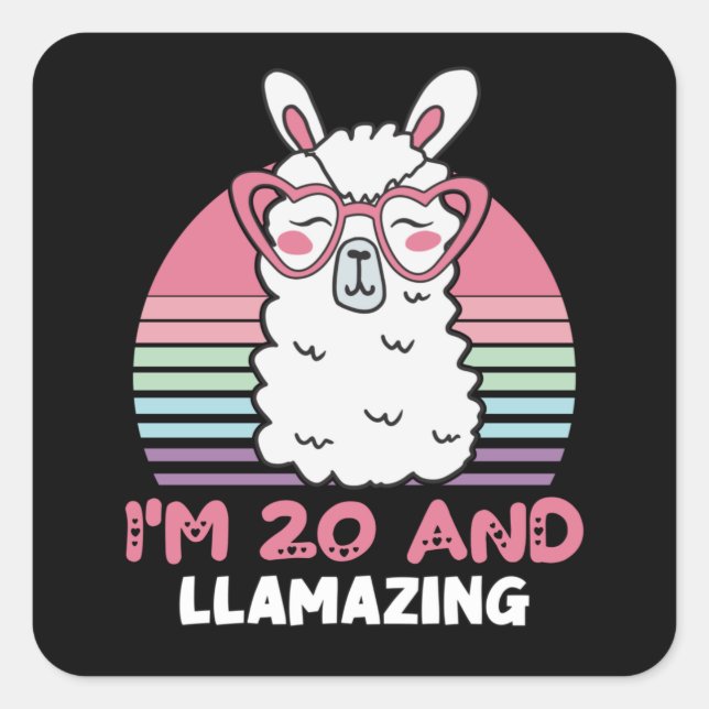 Pegatina Cuadrada 20 Years Old Bday Llamazing 20th Birthday Llama (Anverso)