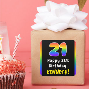 Pegatina Cuadrada 21° cumpleaños: Espectro arcoiris # 21, nombre per