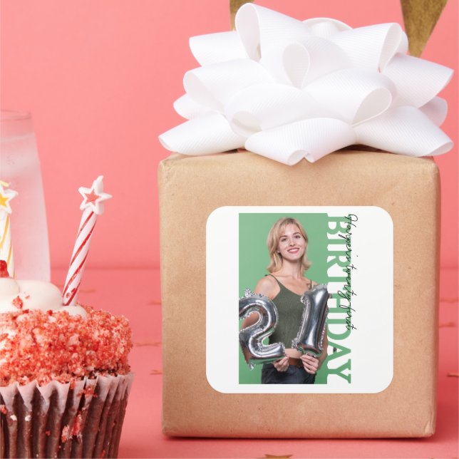 Pegatina Cuadrada 21st Birthday Photo college Party favor (Fiesta)