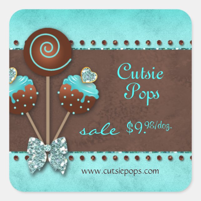Pegatina Cuadrada 232 Cake Pops Panadería Sparkle Blue Brown Candy (Anverso)