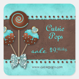 Pegatina Cuadrada 232 Cake Pops Panadería Sparkle Blue Brown Candy