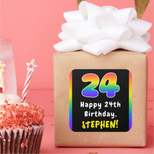 Pegatina Cuadrada 24º cumpleaños: Espectro arcoiris # 24, nombre per