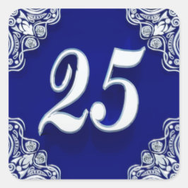 Pegatina Cuadrada 25º cumpleaños o aniversario Regal Silver Azul