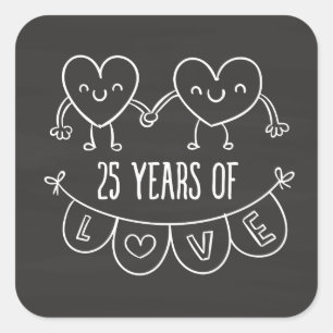 Pegatina Cuadrada 25° Aniversario Regalo Corazones de Chalk