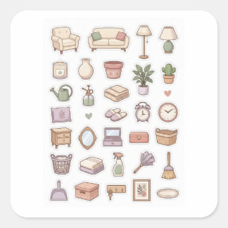 Pegatina Cuadrada 25 Cute Aesthetic Stickers | Paquete de Stickers L