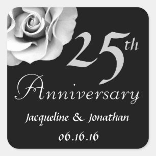 Pegatina Cuadrada 25to Aniversario V01 color de rosa NEGRO DE PLATA