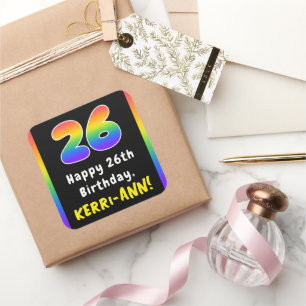 Pegatina Cuadrada 26º cumpleaños: Espectro arcoiris # 26, nombre per