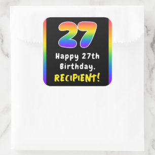 Pegatina Cuadrada 27º cumpleaños: Espectro arcoiris # 27, nombre per