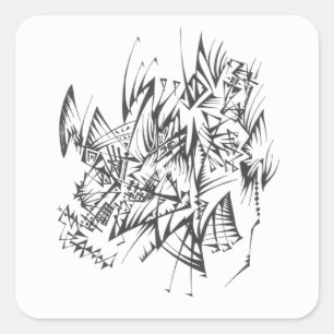 Pegatina Cuadrada 27 Arte de tatuaje tribal abstracto en blanco y ne