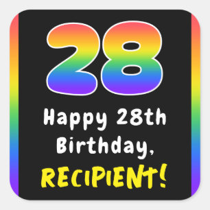 Pegatina Cuadrada 28º cumpleaños: Espectro arcoiris # 28, nombre per