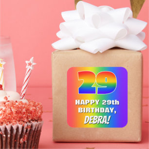 Pegatina Cuadrada 29º cumpleaños: Colorido, divertido patrón arcoiri