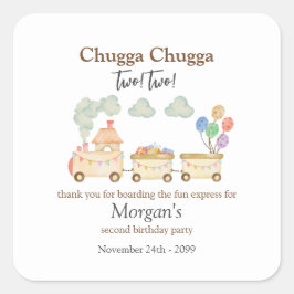 Pegatina Cuadrada 2.ª acuarela Marrón Tren Divertido Express