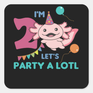 Pegatina Cuadrada 2.º cumpleaños Axolotl Dos años Sweet Axolotls